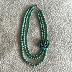 Turquoise Beaded Necklace with Rose Accent